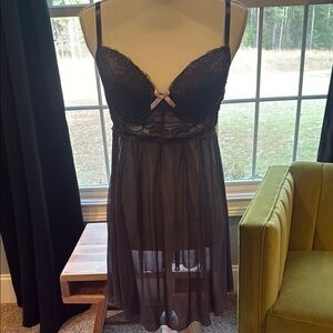 Victoria's Secret Grey and Pink Chemise with Plunging Neckline